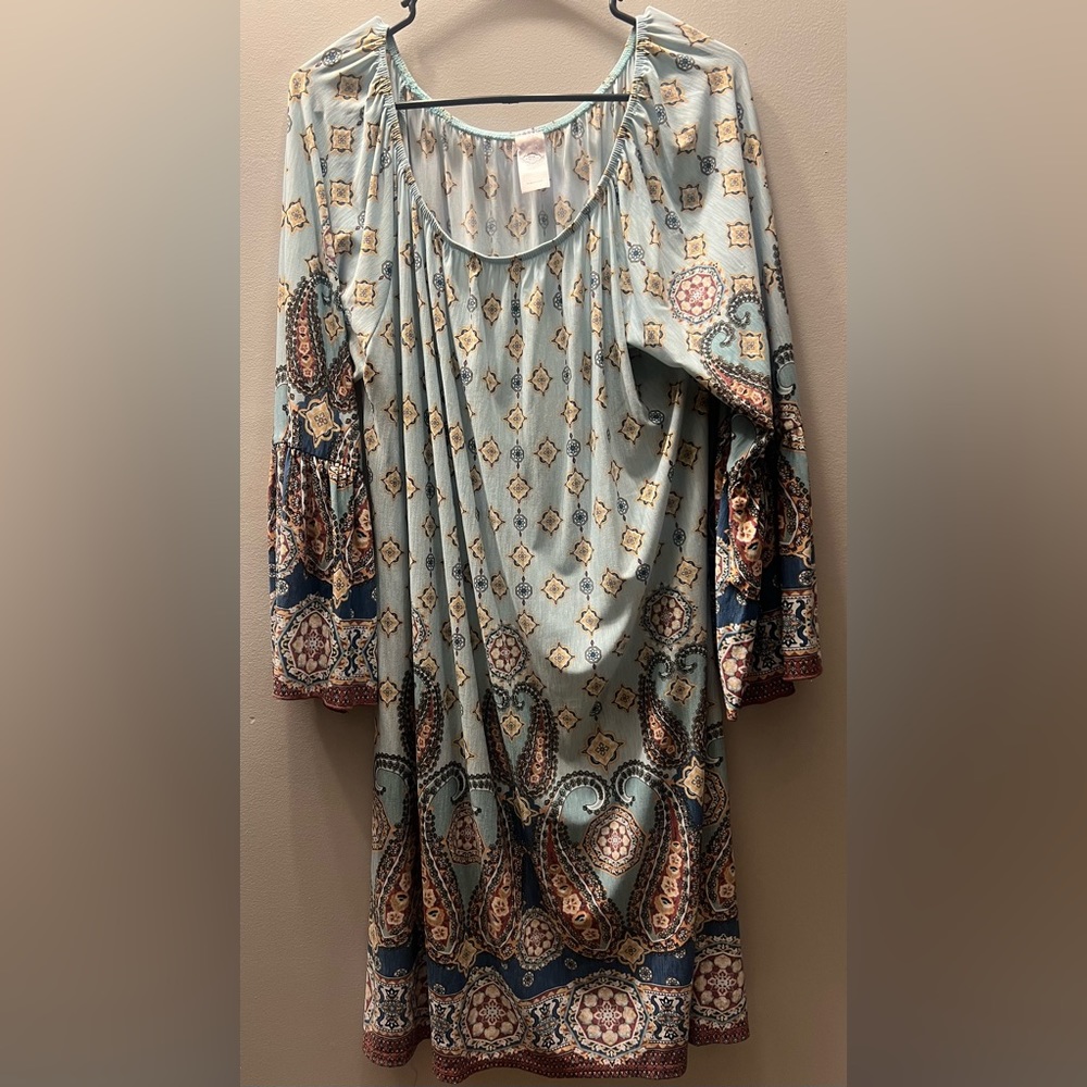Pink Coconut Plus Long Sleeve Paisley Swing Dress